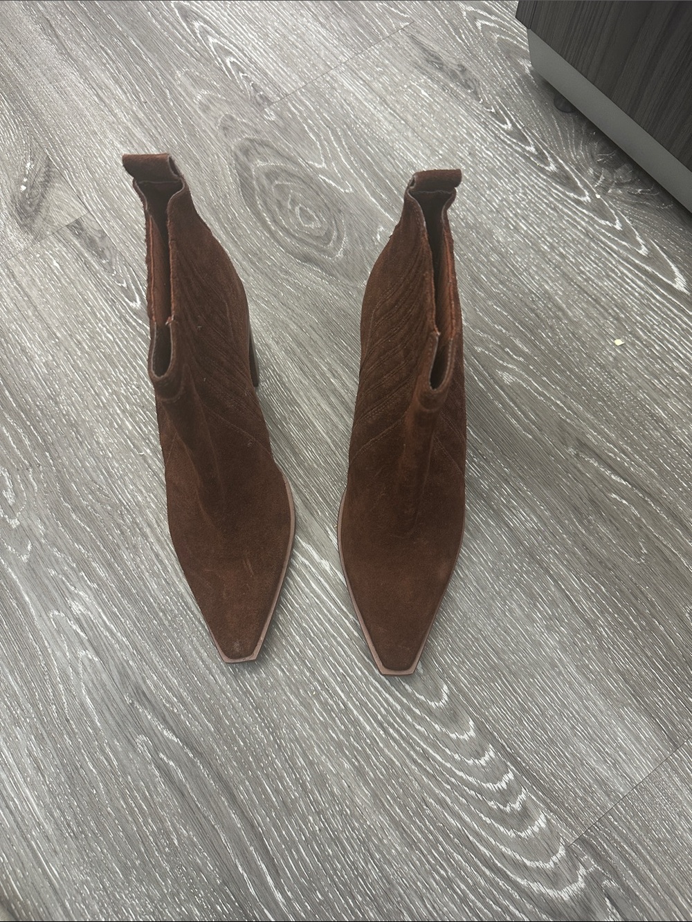 Vince Camuto Chestnut Suede Pointed Toe Ankle Booties